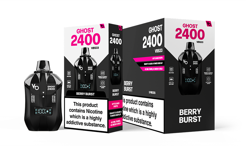 Berry Burst Ghost 2400 Rechargeable Vape Devices as a Pack of 5 Boxes