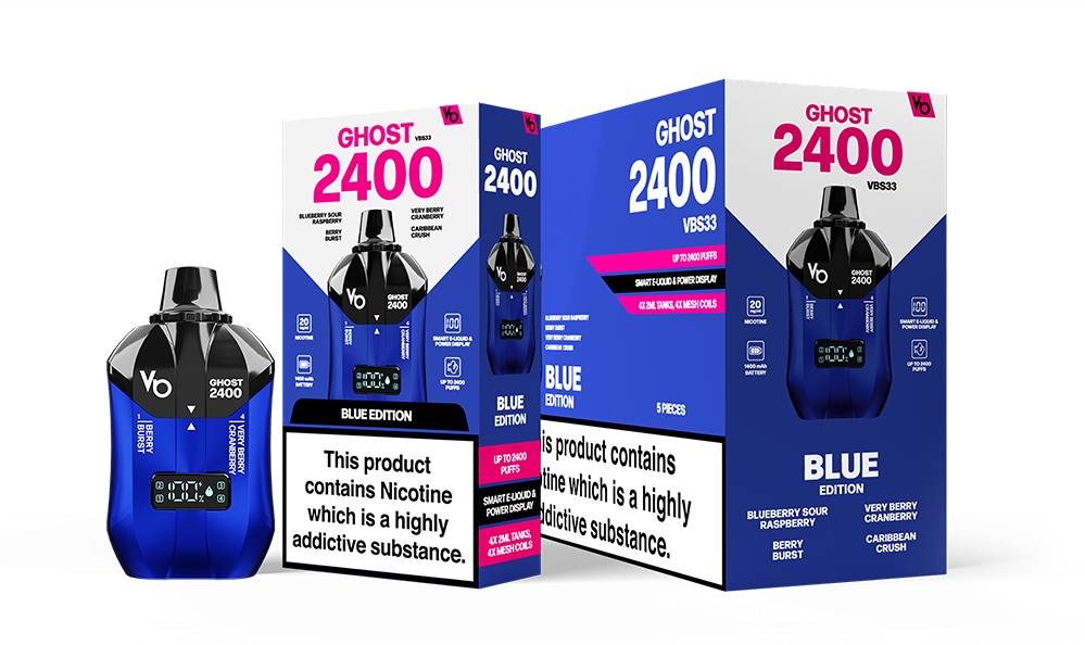 Blue Edition Ghost 2400 Rechargeable Vape Device as a pack of 5 boxes