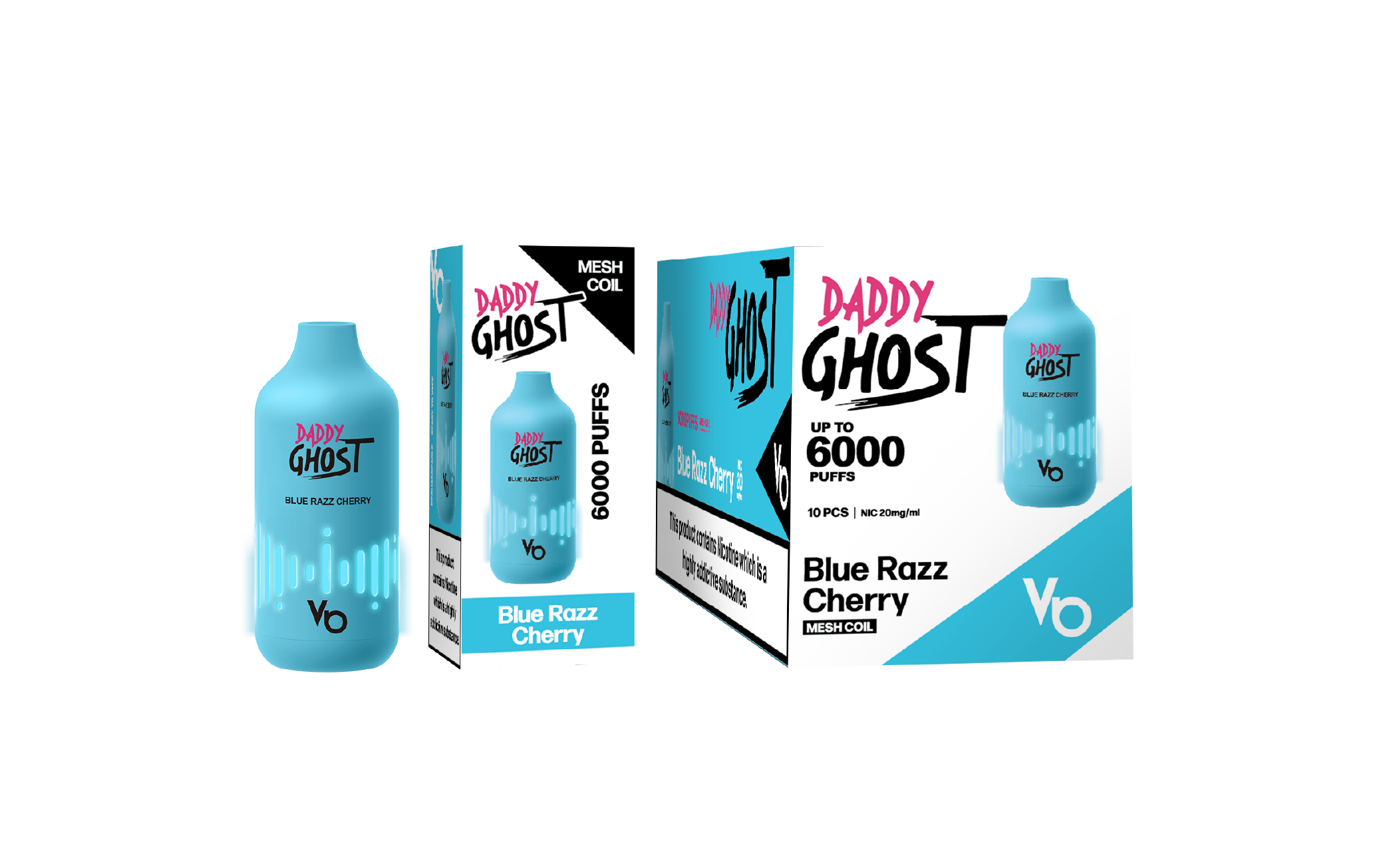 Blue Razz Cherry Daddy Ghost Vape Device with a Box