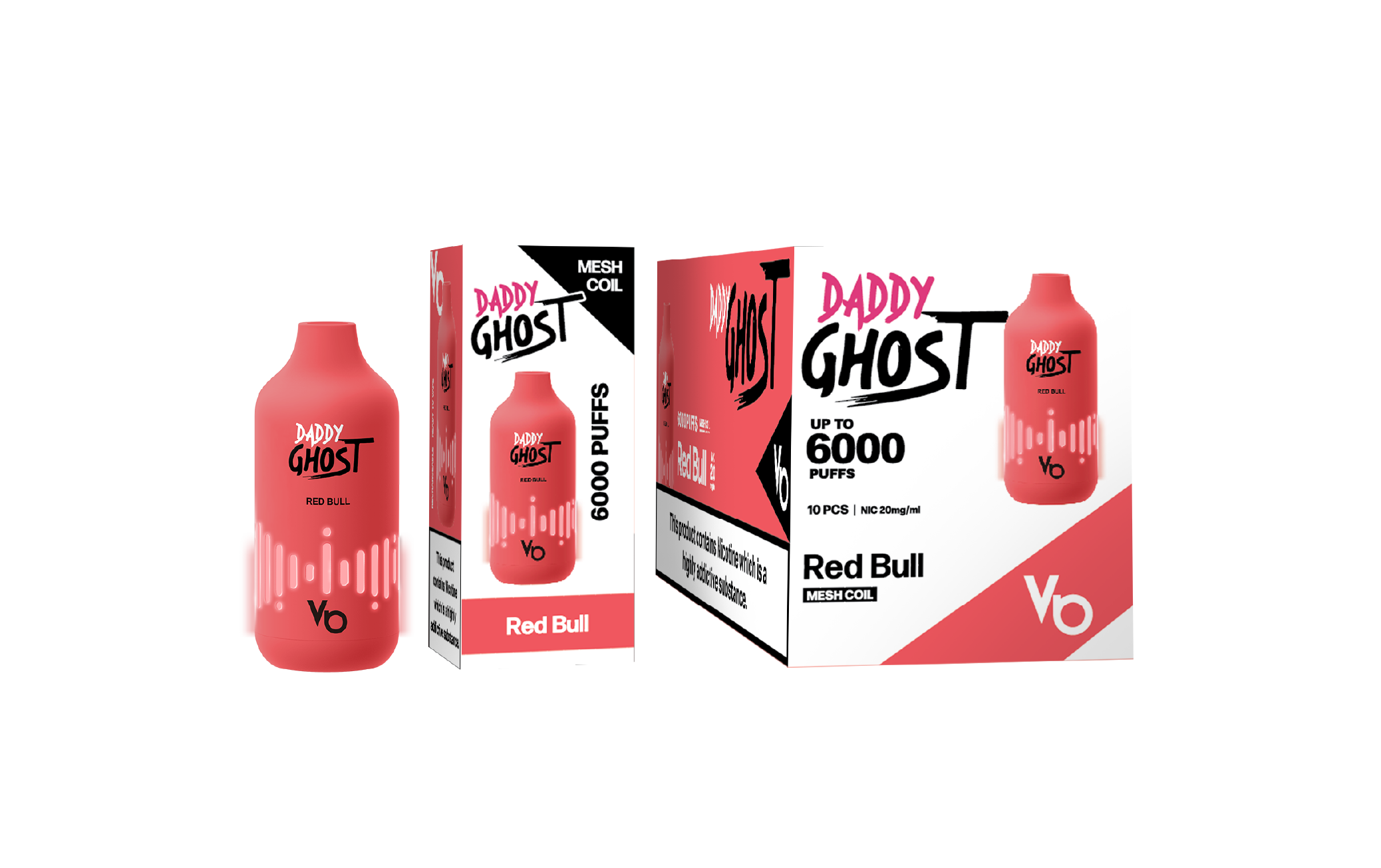 Daddy Ghost Red Bull Vape with a box of it