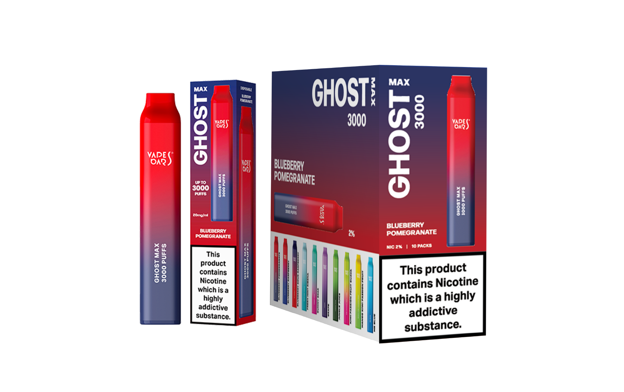 Ghost Max 3000 Blueberry Pomegranate Vape Device with a pack of 5 Box