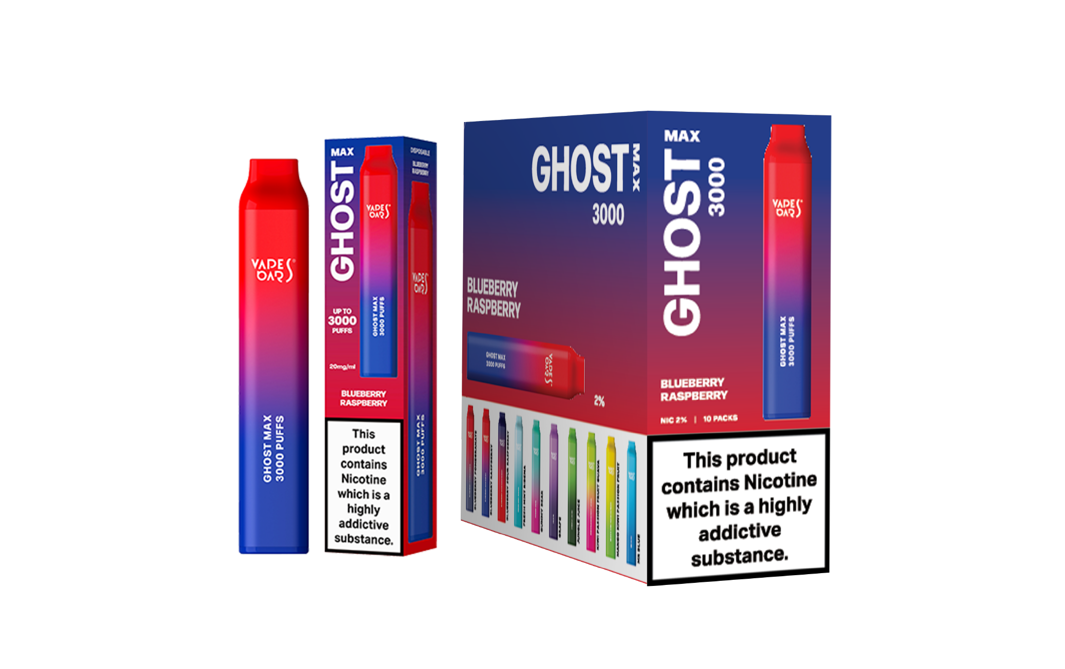 Ghost Max 3000 Blueberry Raspberry Vape Device with a pack of 5 Box