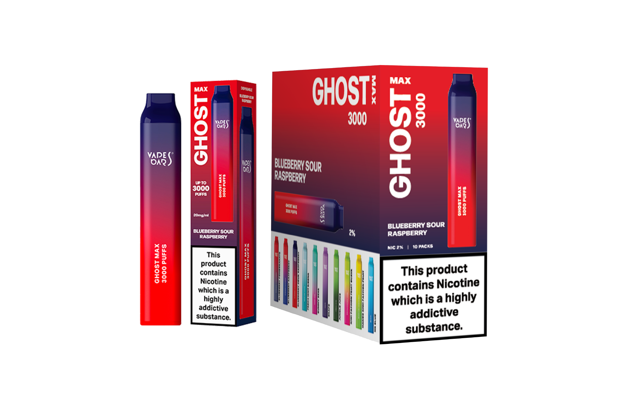 Ghost Max 3000 Blueberry Sour Raspberry With a pack of 5 Box