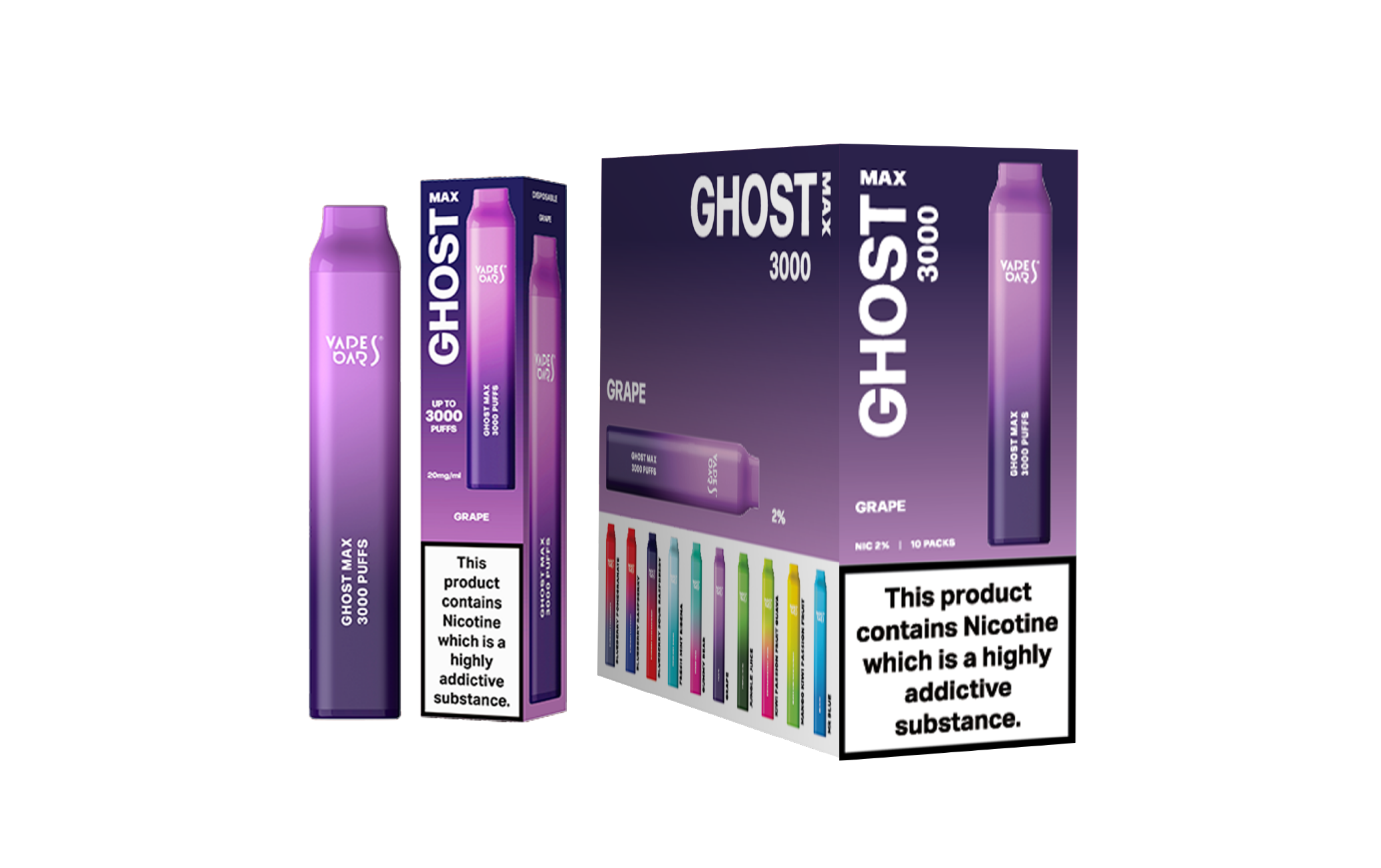 Ghost Max 3000 Grape Vape Device with a Pack of 5 Boxes