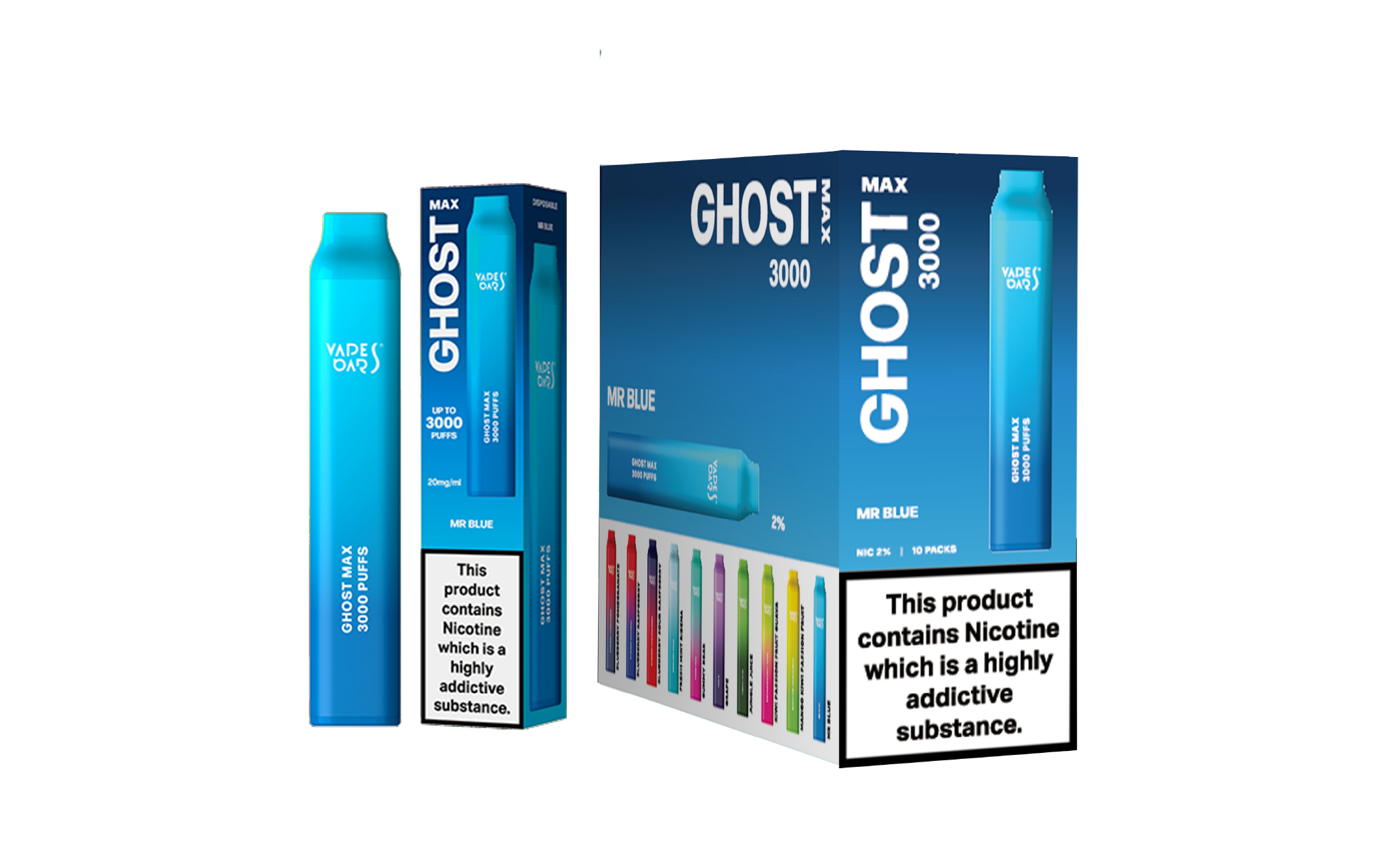 Ghost Max 3000 Mr Blue Vape Device with a Pack of 5 Box