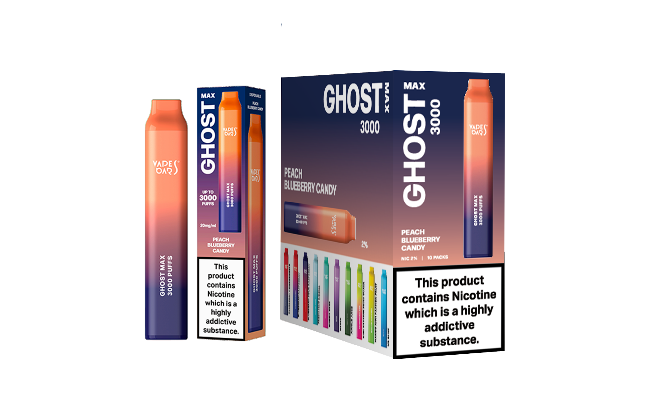 Ghost Max 3000 Peach Blueberry Candy Vape Device With Pack of 5 Boxes