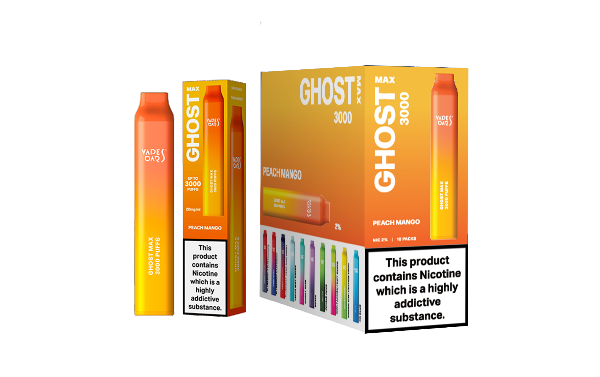 Ghost Max 3000 Peach Mango Vape Device with pack of 5 Box