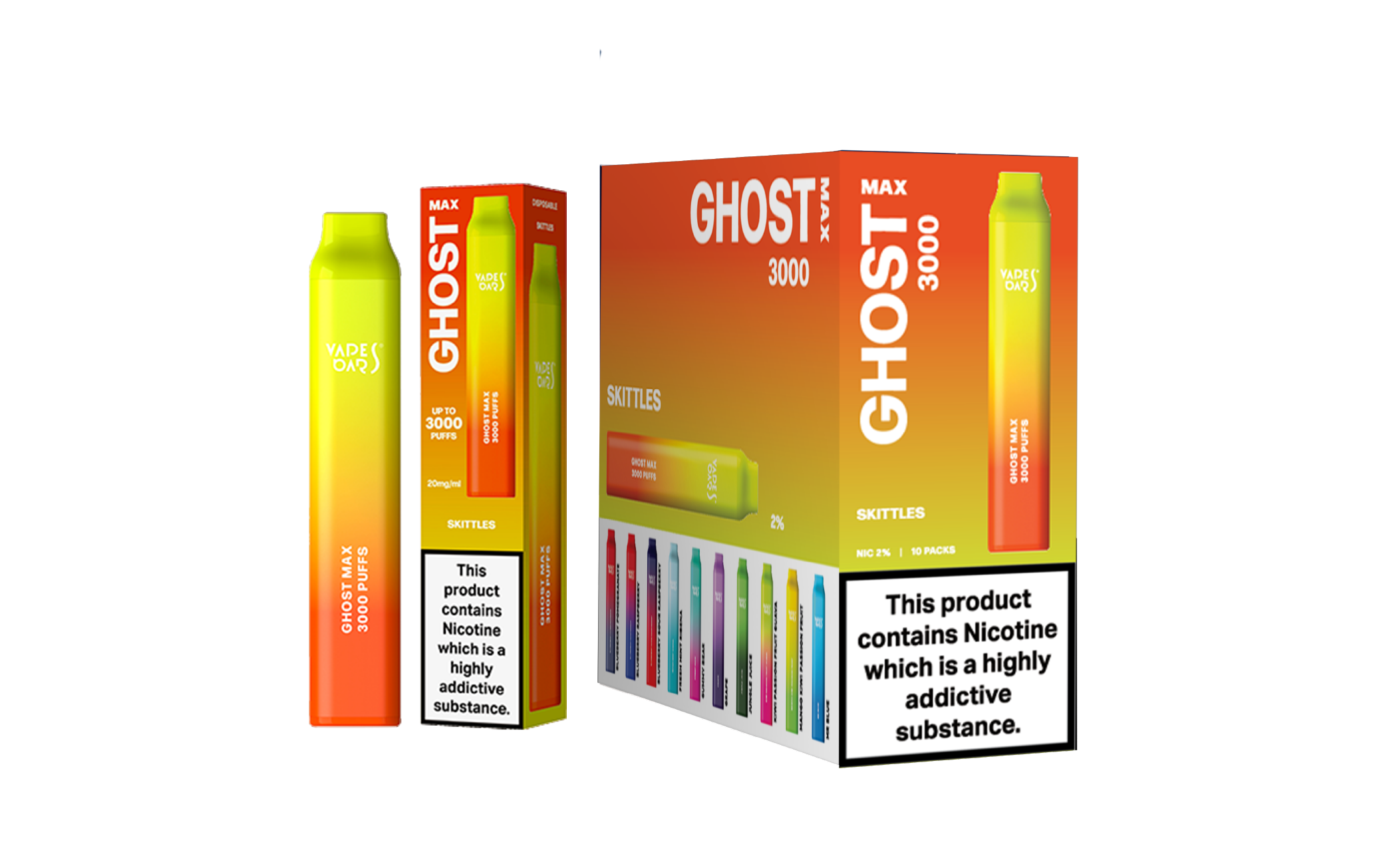 Ghost Max 3000 Skittles Vape Device with a pack of 5 Box