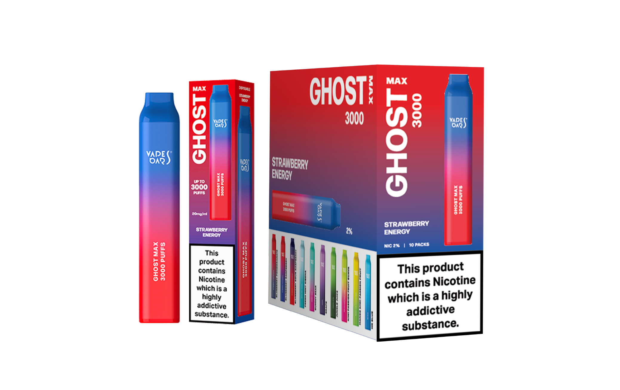 Ghost Max 3000 Strawberry Energy Vape Device With a Pack of 5