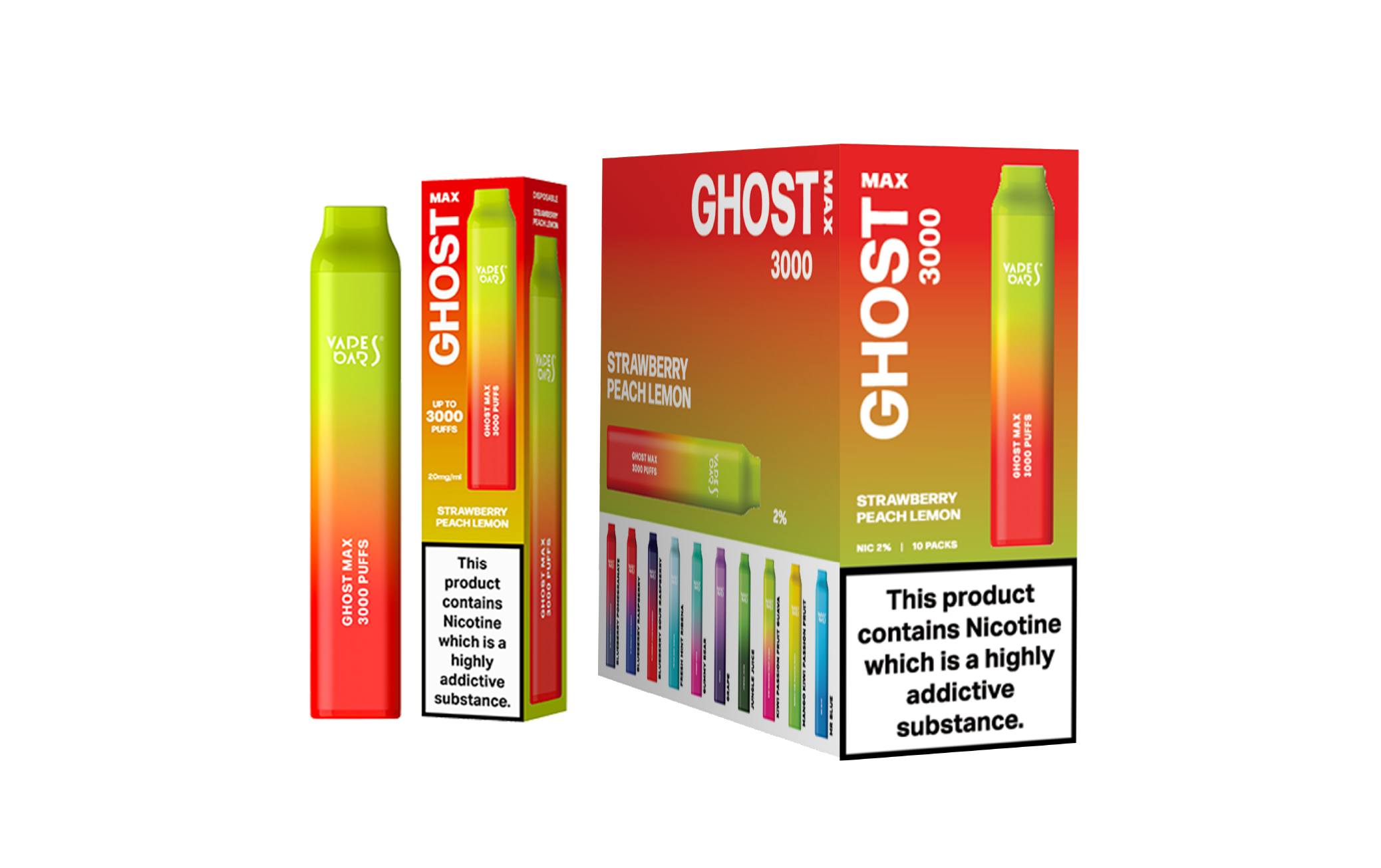 Ghost Max 3000 Strawberry Peach Lemon Vape Device with a pack of 5 Box