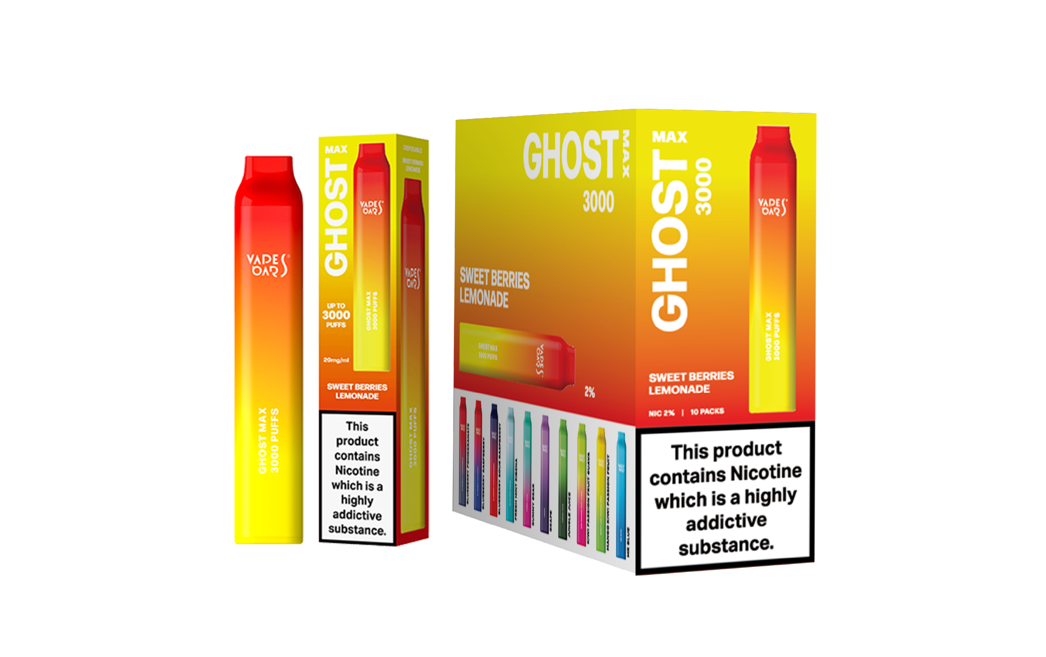 Ghost Max 3000 Sweet Berries Lemonade Vape Device with a pack of 5 box