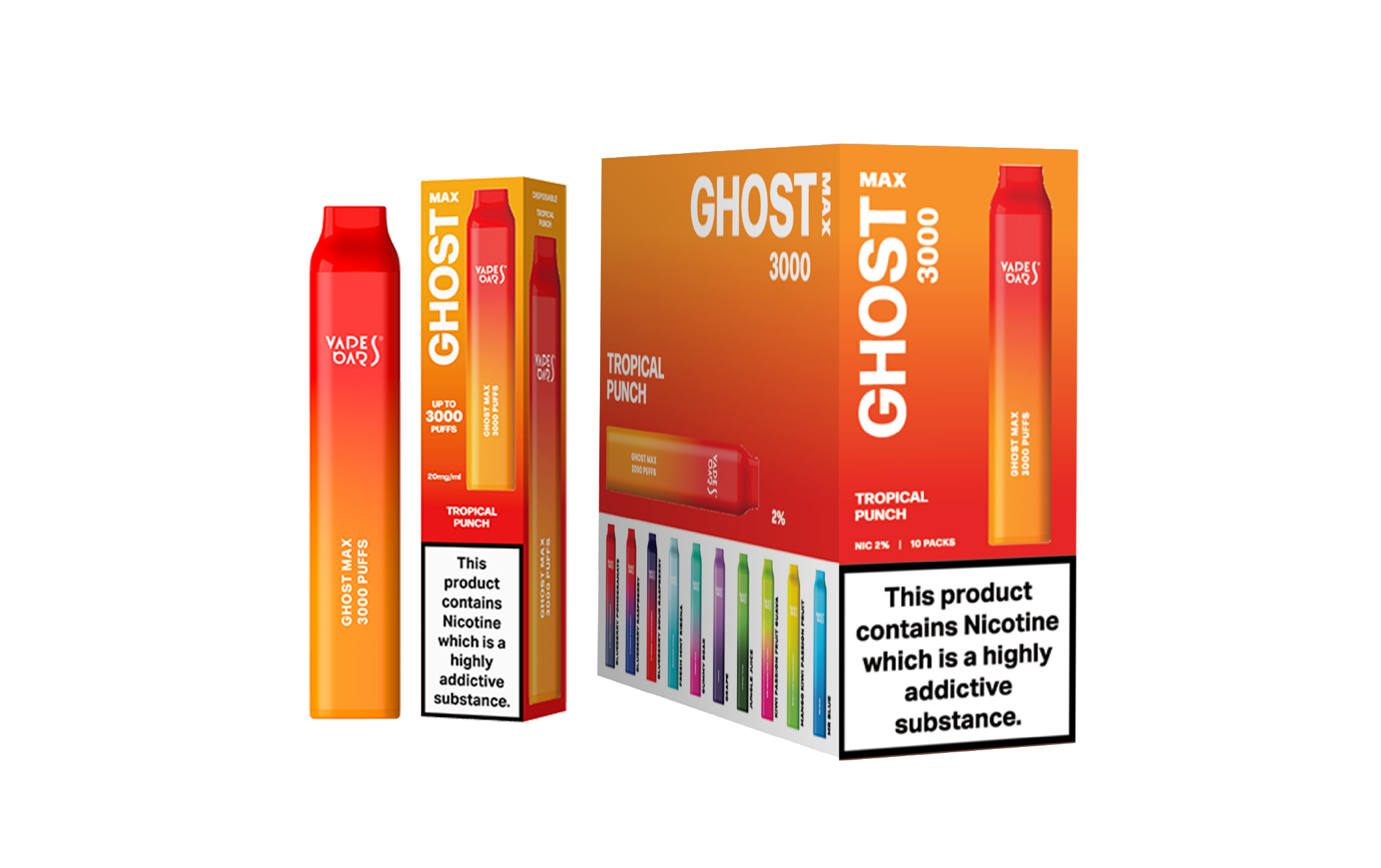 Ghost Max 3000 Tropical Punch Vape Device with a pack of 5 Box