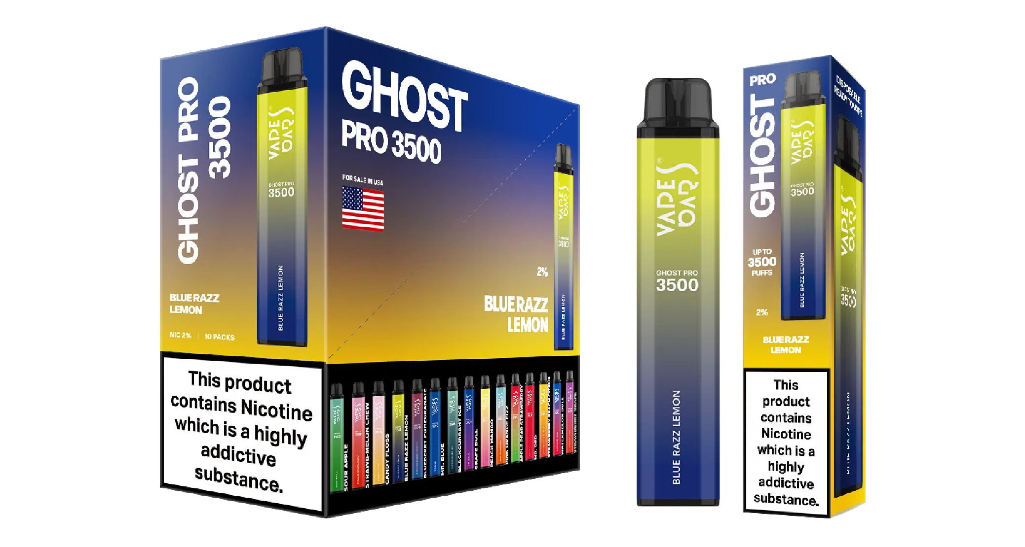 Ghost Pro 3500 Blue Razz Lemon Devices with carton