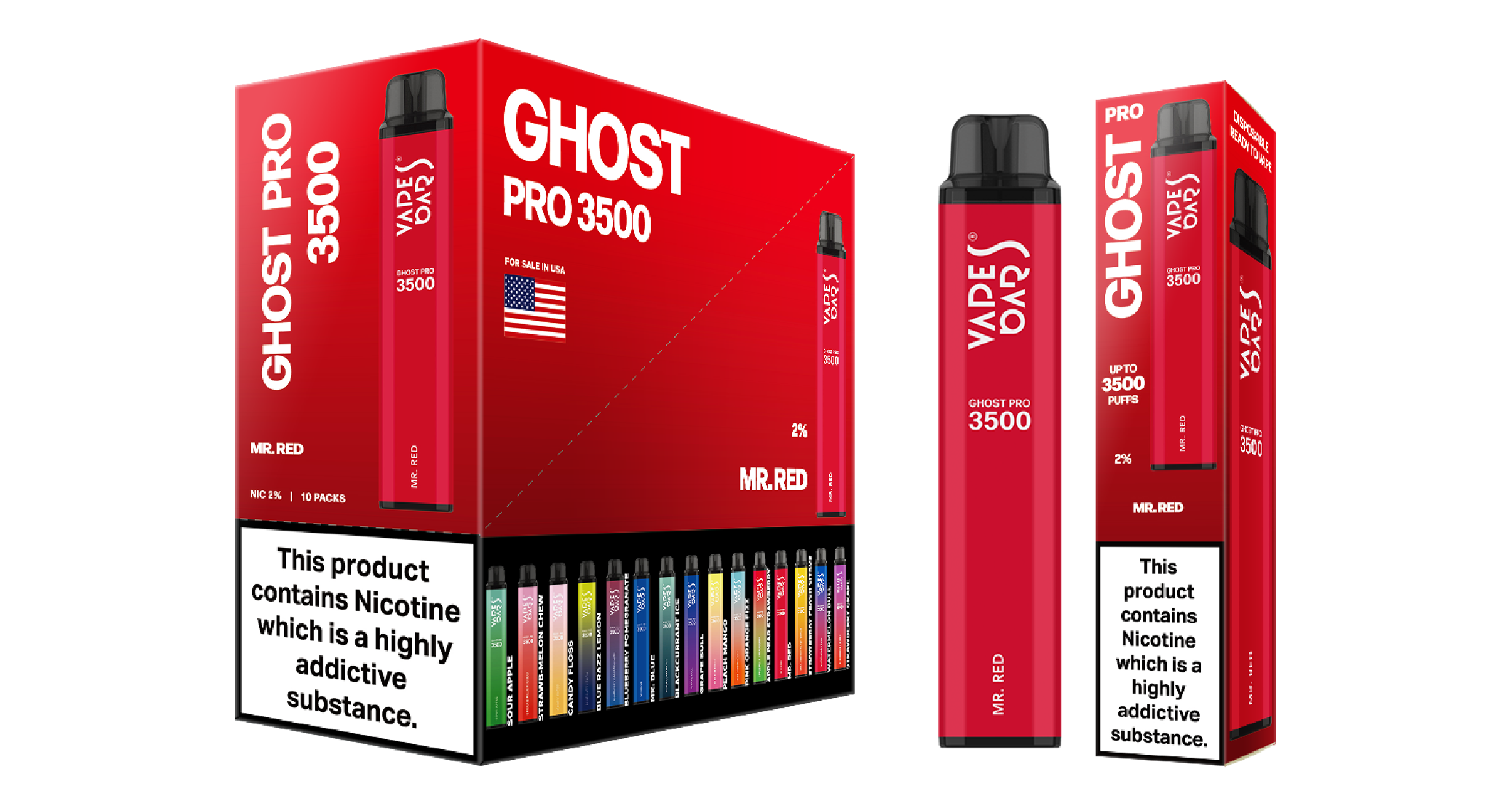 Ghost Pro 3500 Mr. Red Vapes Devices With Cartons