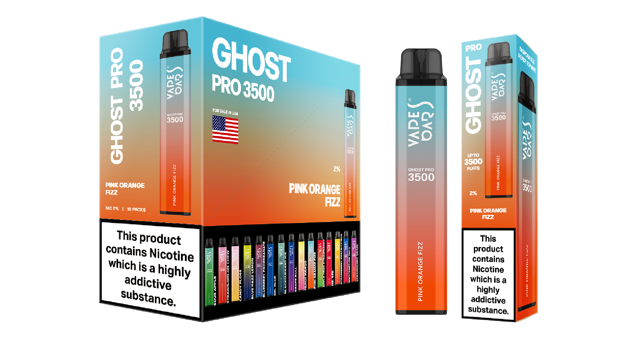 Ghost Pro 3500 Pink Orange Fizz Vape Devices WIth Cartons