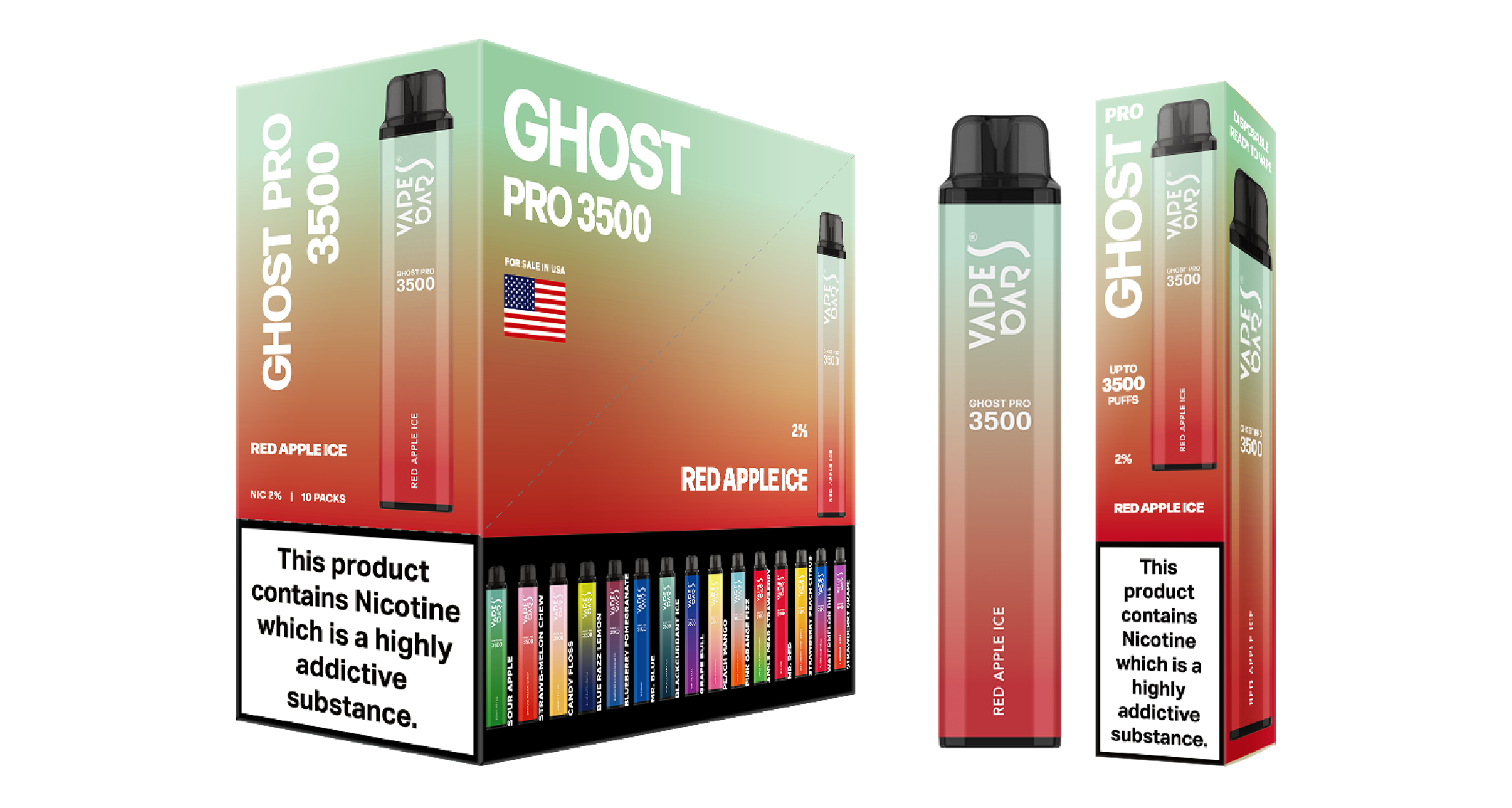 Ghost Pro 3500 Red Apple Ice Vape Devices With Cartons