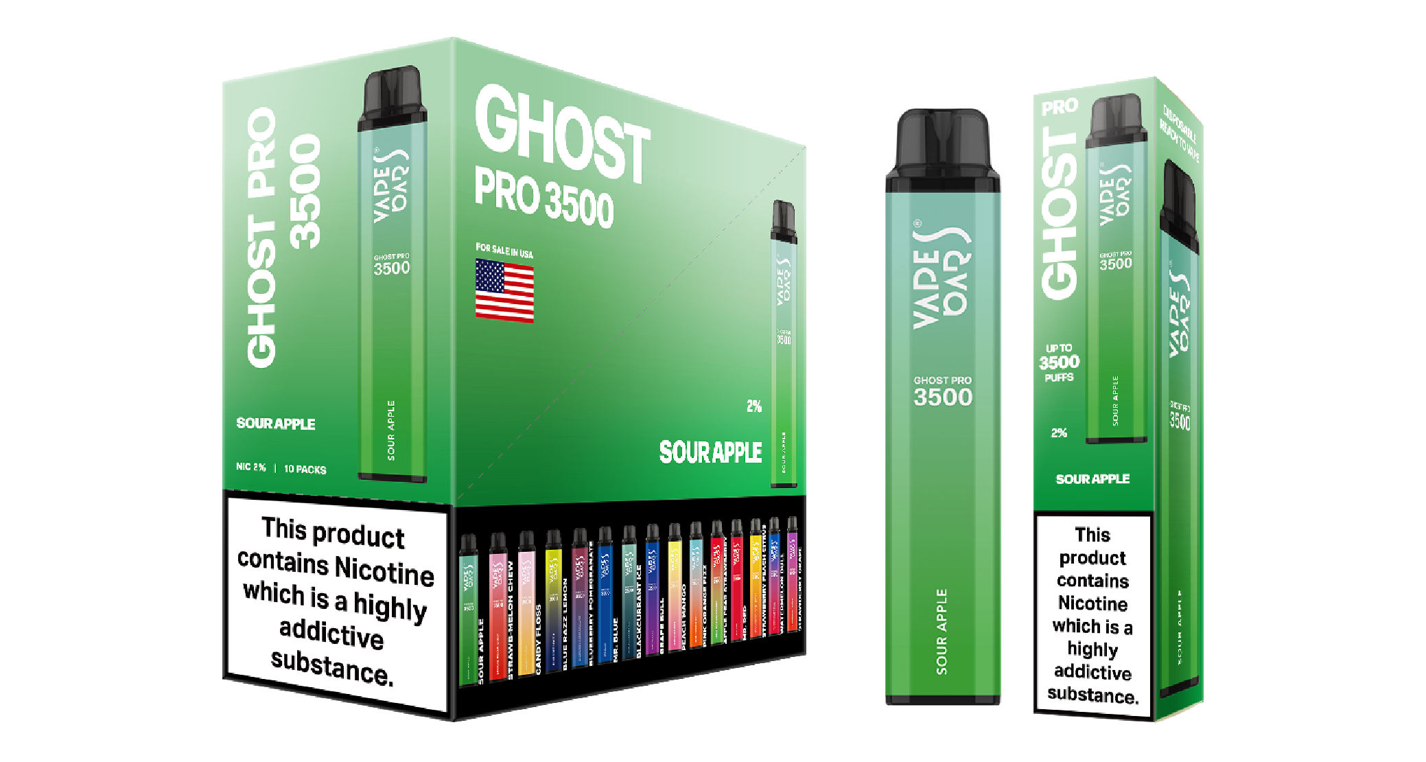 Ghost Pro 3500 Sour Apple Vape Devices With Cartons