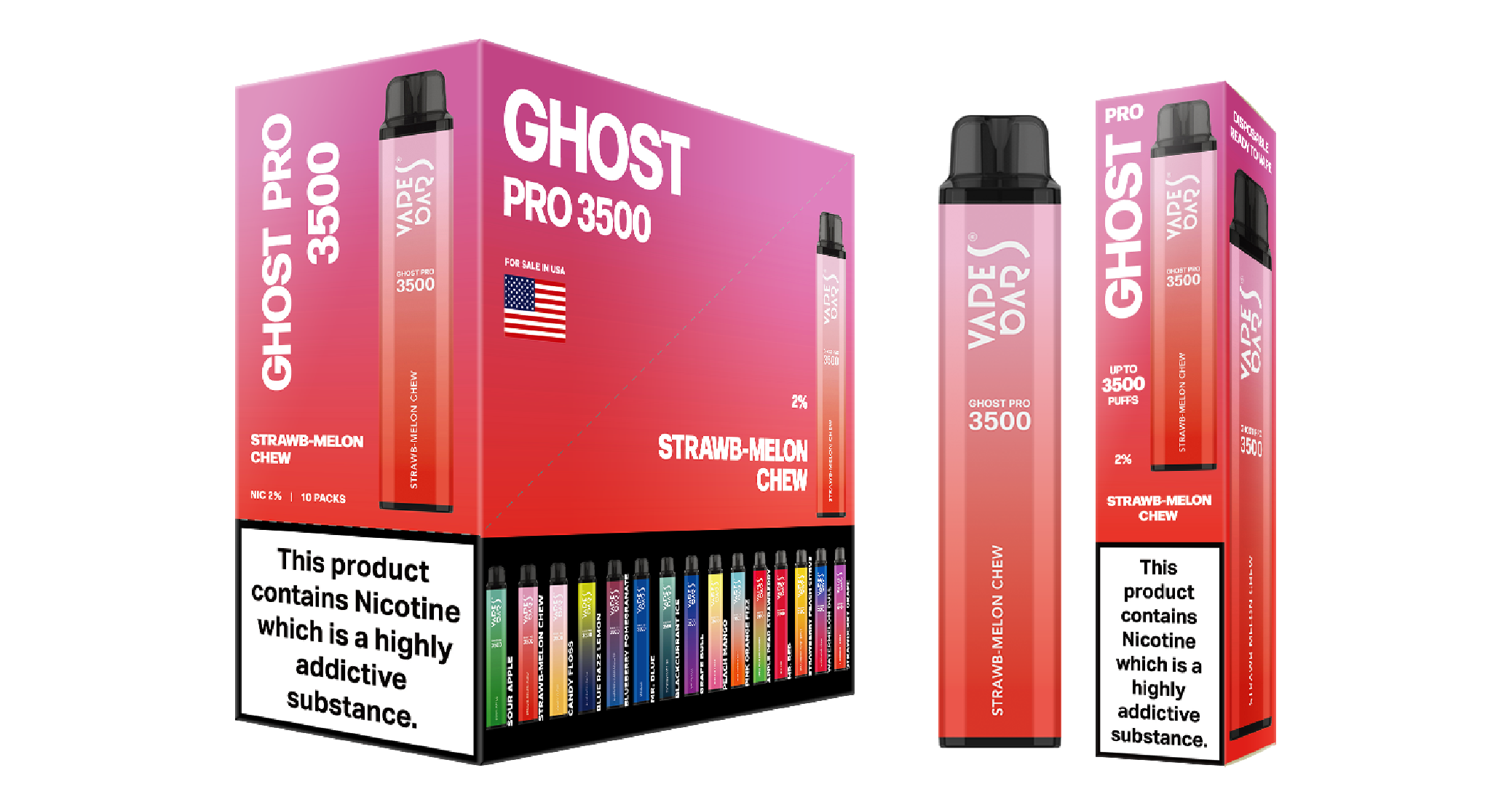 Ghost Pro 3500 Strawb-Melon Chew Vape Devices With Cartons