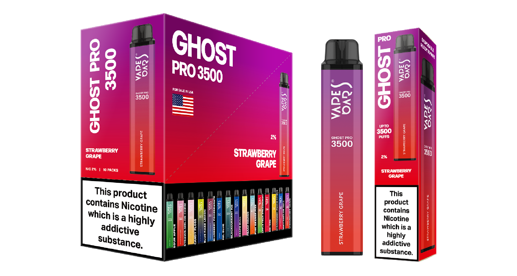 Ghost Pro 3500 Strawberry Grape Vape Devices With Cartons