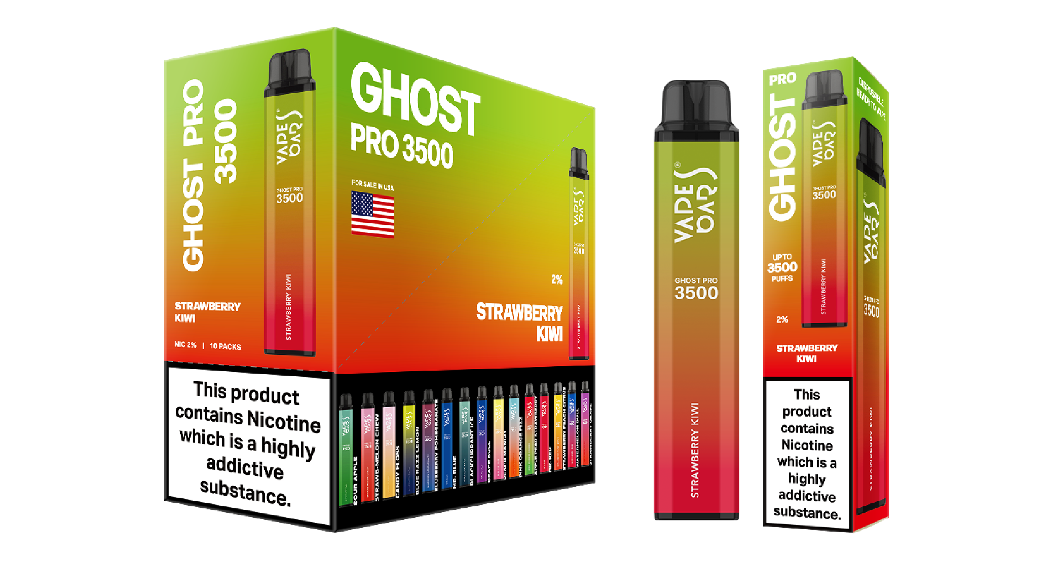 Ghost Pro 3500 Strawberry Kiwi Vape Devices With Cartons