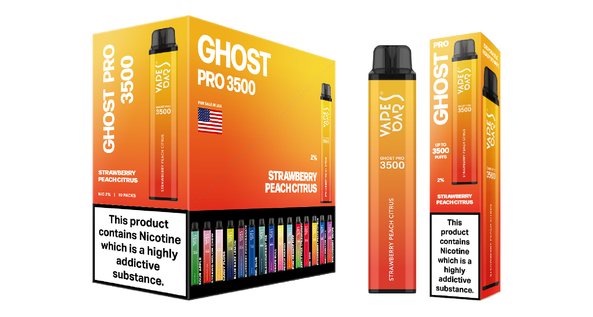 Ghost Pro 3500 Strawberry Peach Citrus Vape Devices With Cartons