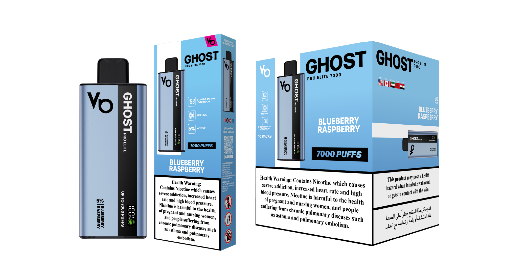 Ghost Pro Elite 7000 Blueberry Raspberry Vape Devices With Cartons