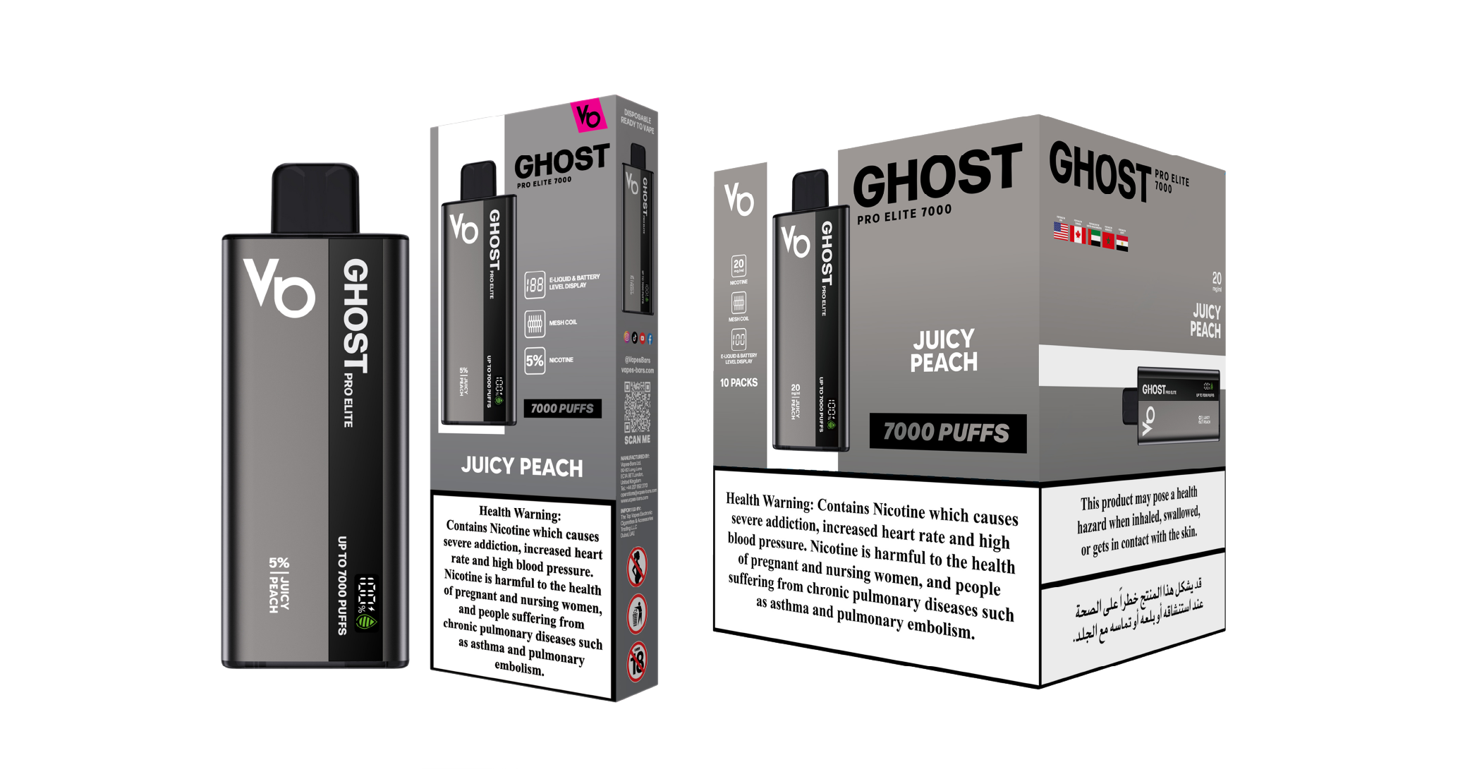 Ghost Pro Elite 7000 Juicy Peach Vape Devices With Cartons