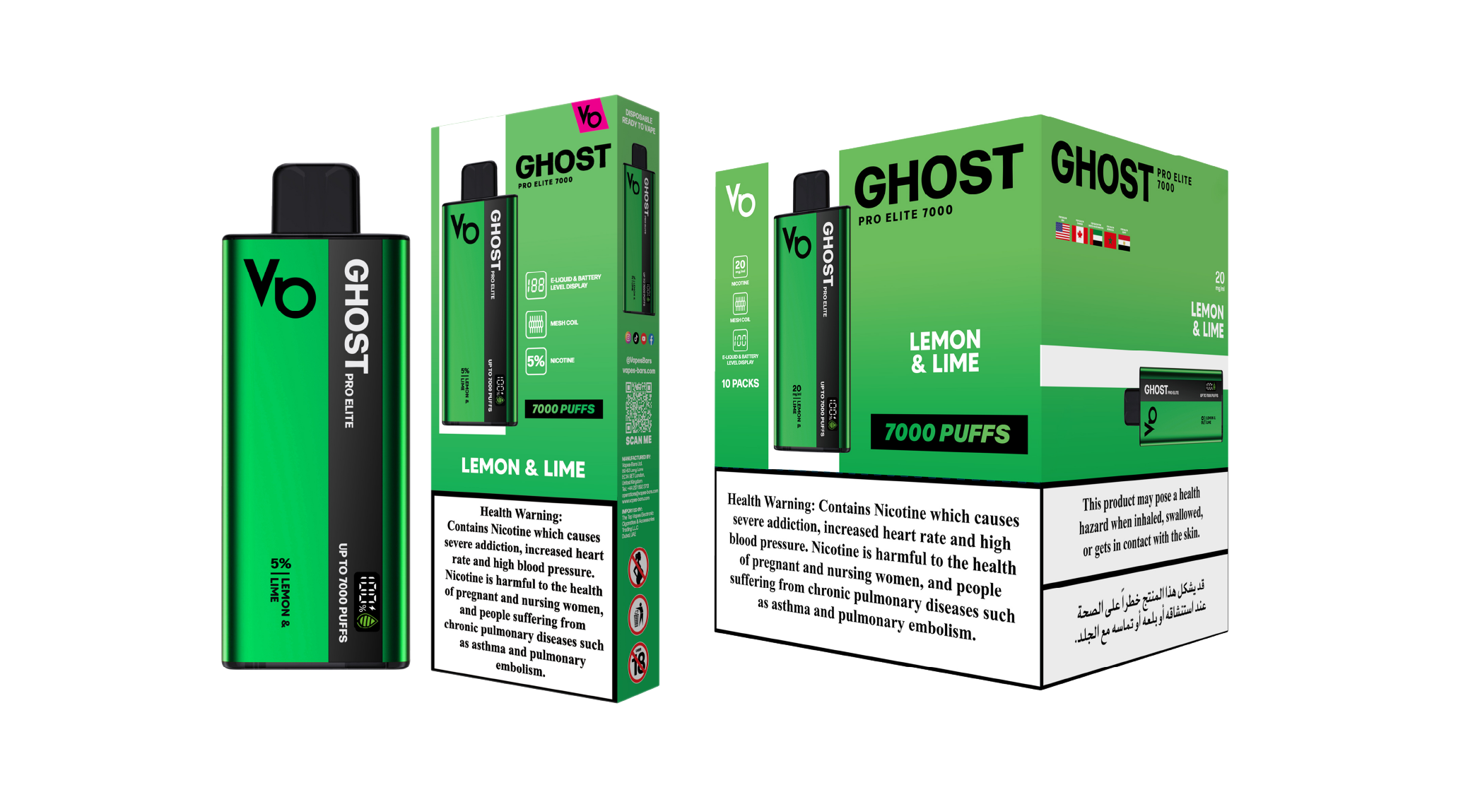 Ghost Pro Elite 7000 Lemon & Lime Vape Devices With Cartons