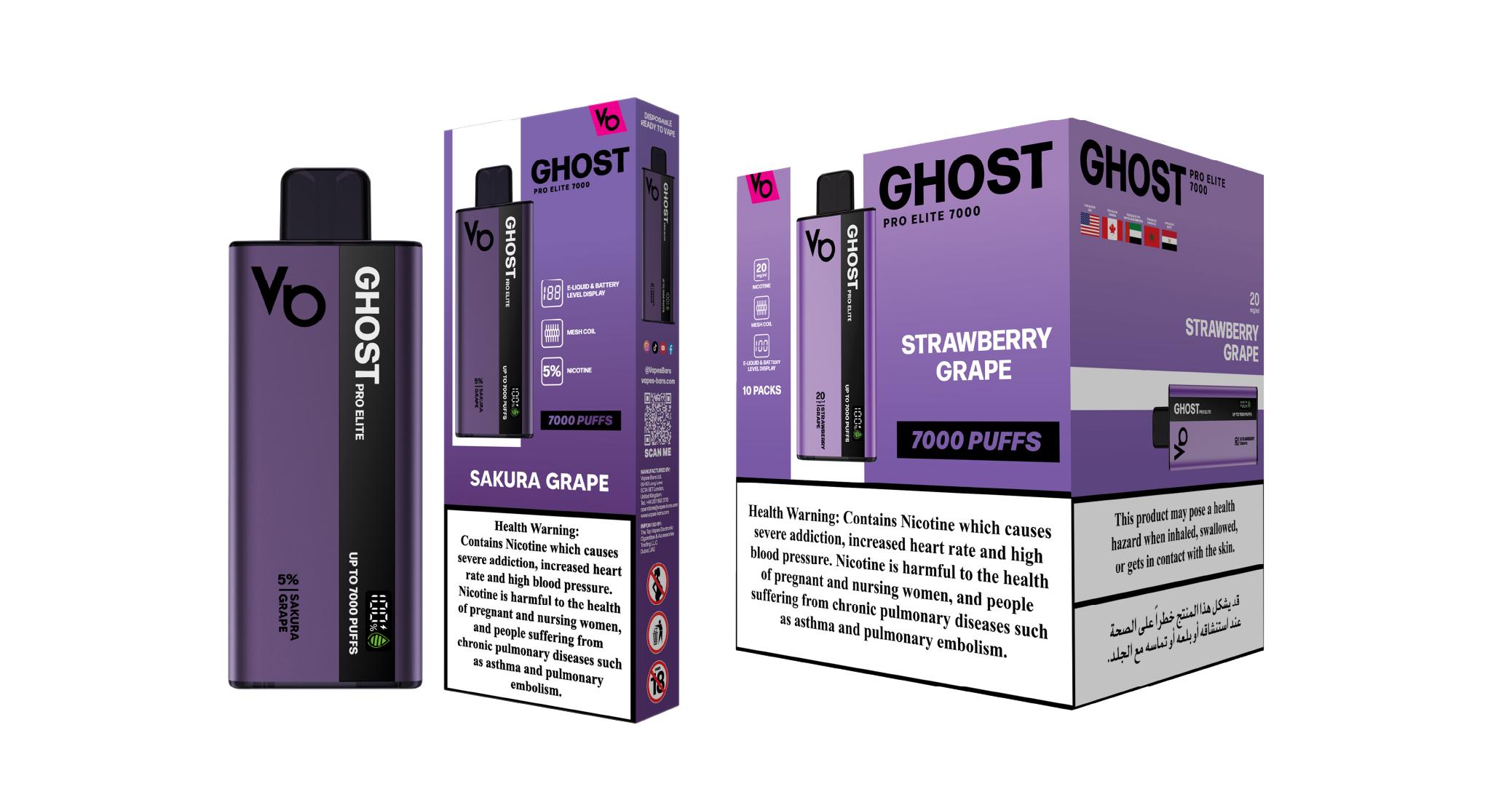 Ghost Pro Elite 7000 Strawberry Grape Vape Devices With Cartons