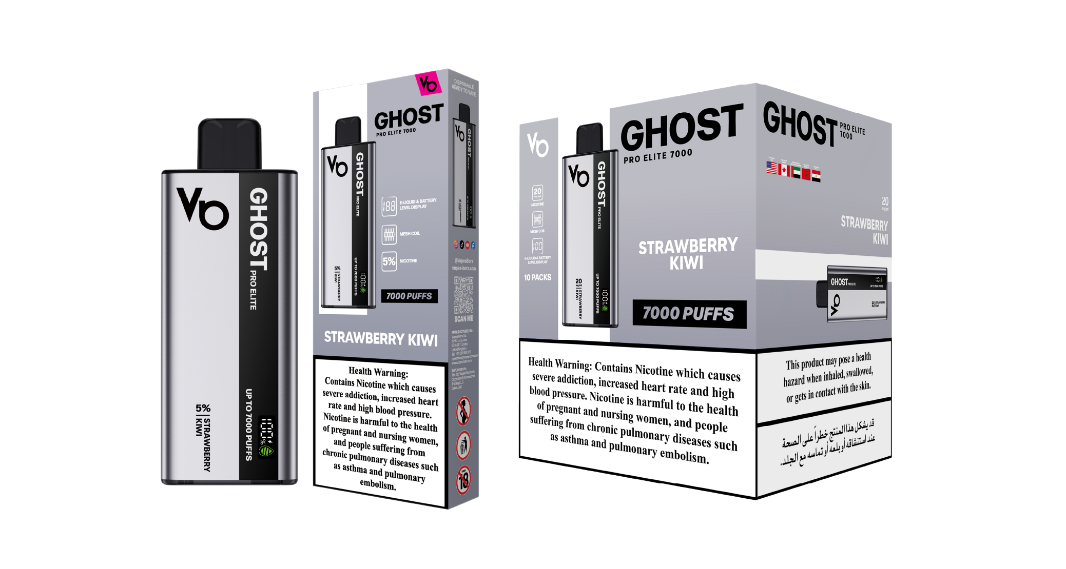 Ghost Pro Elite 7000 Strawberry Kiwi Vape Devices With Cartons