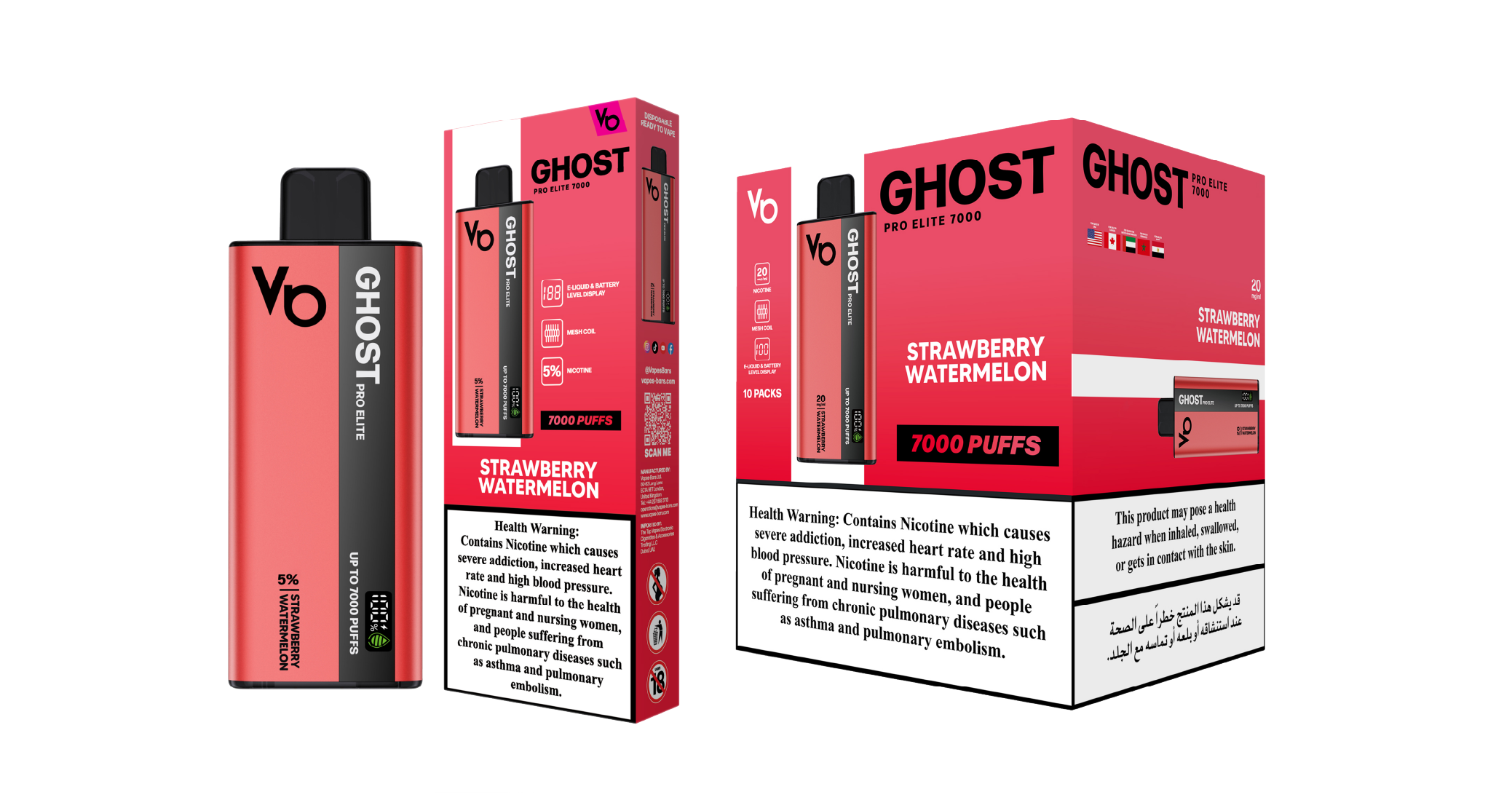 Ghost Pro Elite 7000 Strawberry Watermelon Vape Devices With Cartons