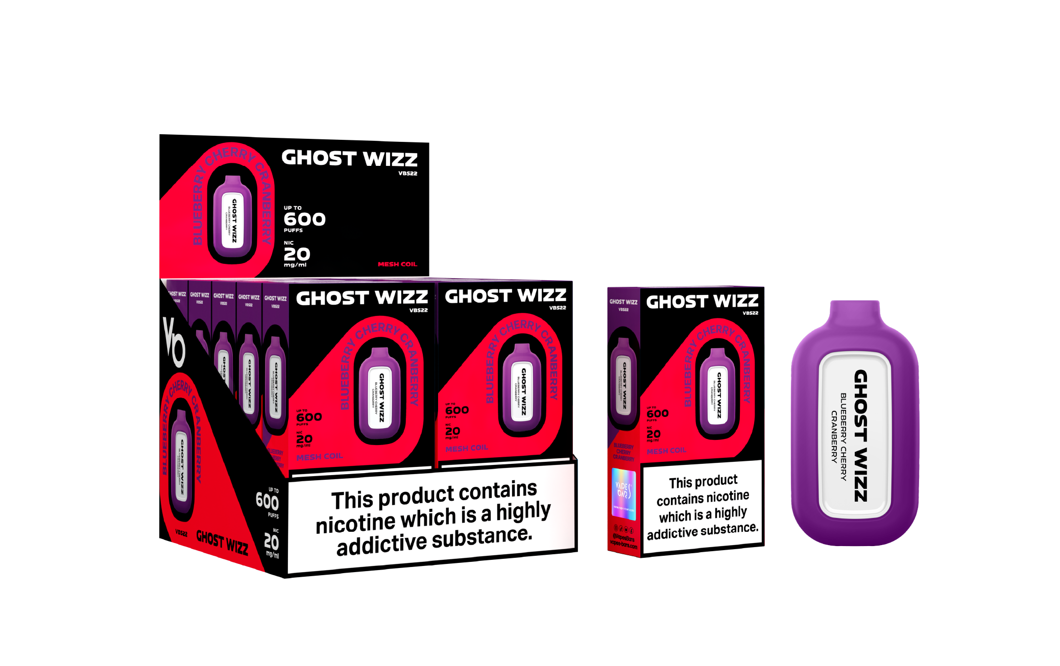 Ghost Wizz Blueberry Cherry Cranberry Vape Devices With Cartons