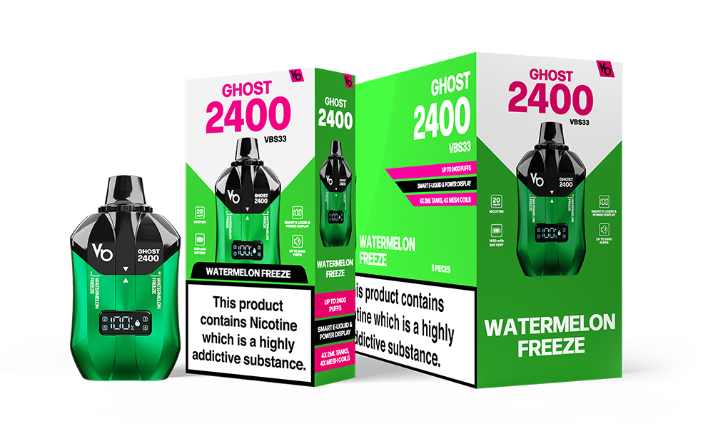 Watermelon Freeze Ghost 2400 Rechargeable Vape Device as a pack of 5 boxes