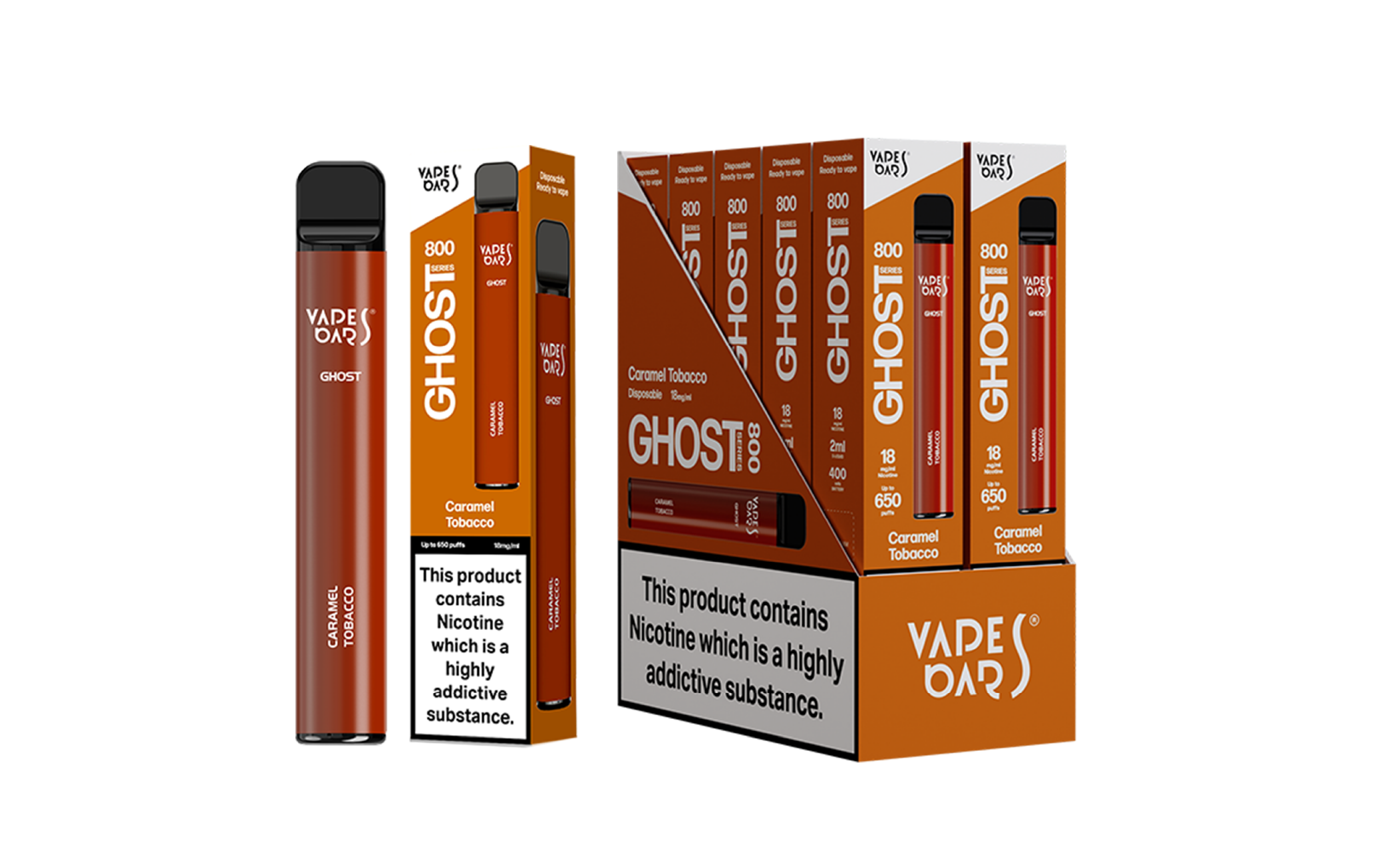 Ghost 800 Caramel Tobacco Vape Device with box of 5