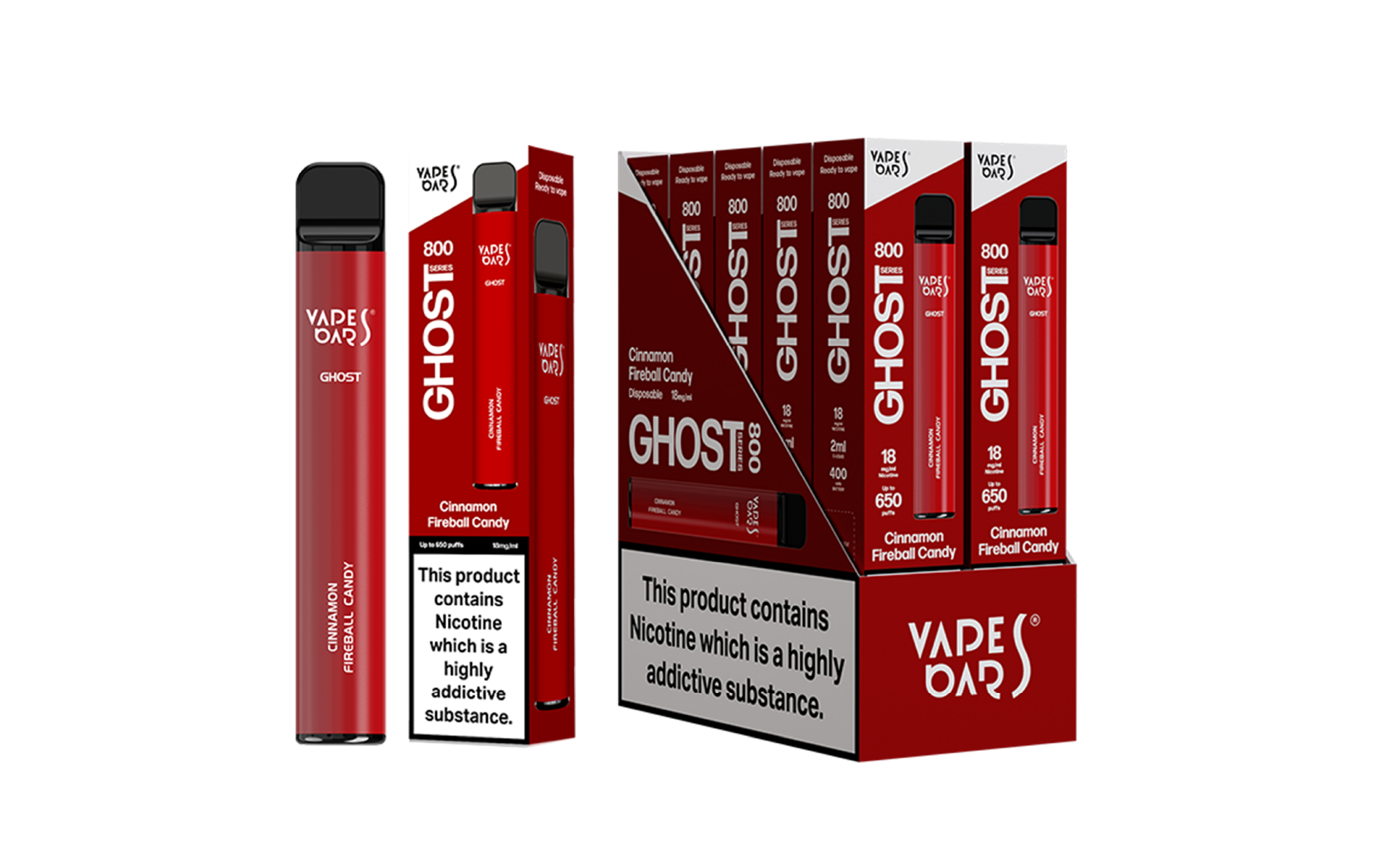 Ghost 800 Cinnamon Fireball Candy Vape Device with box of 5