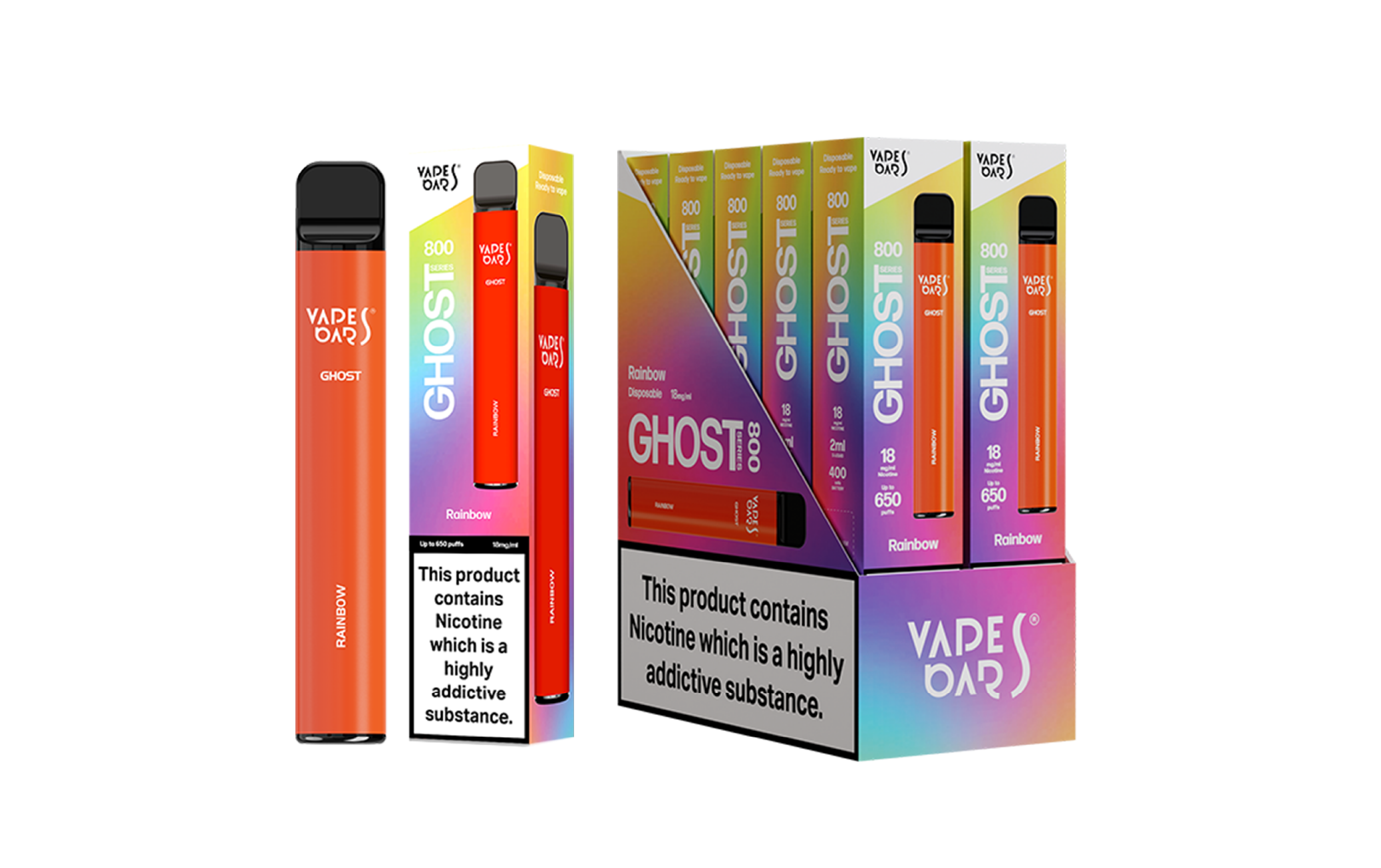 Ghost 800 Rainbow Vape Device with box of 5