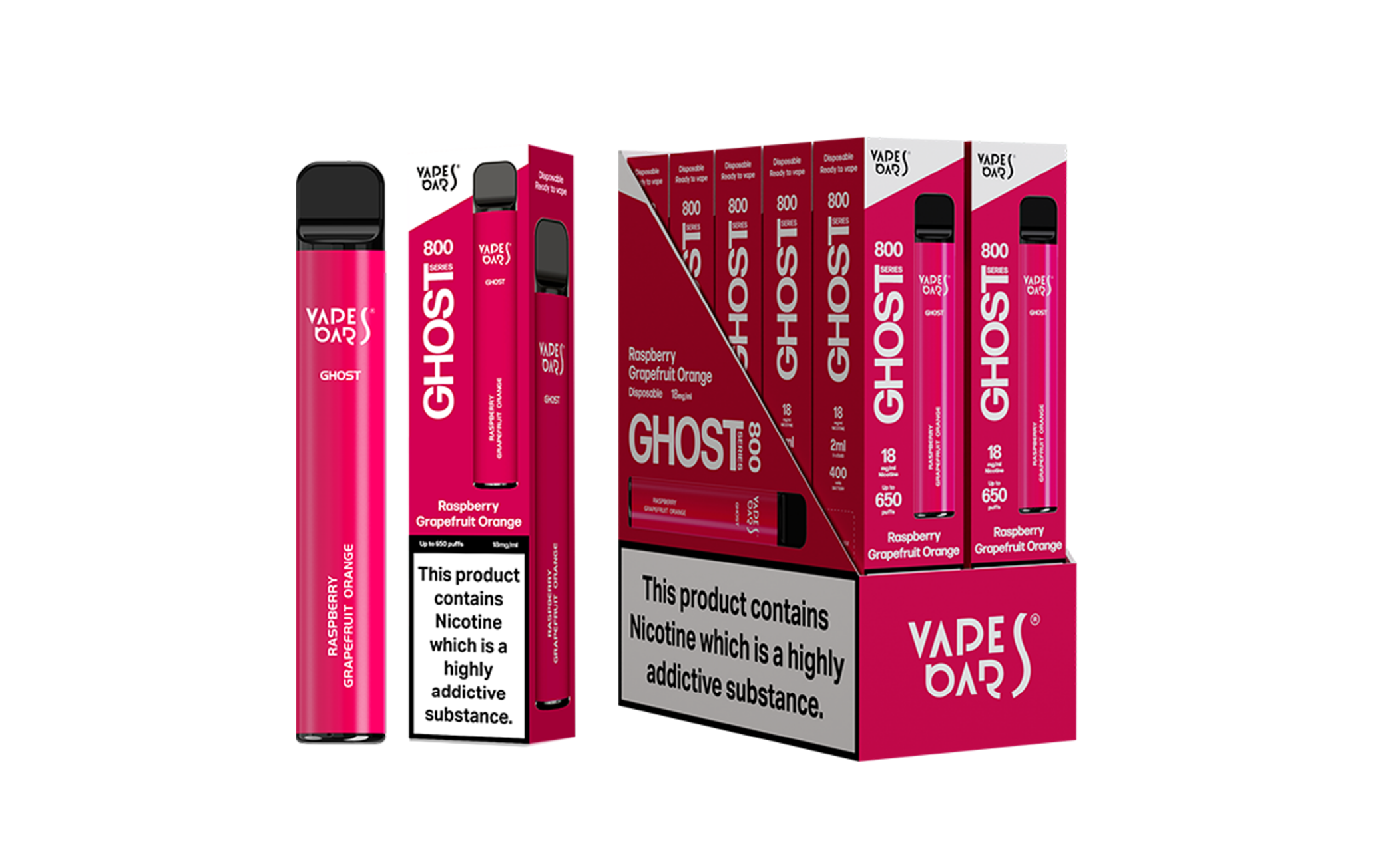 Ghost 800 Raspberry Grapefruit Orange Vape Device with box of 5