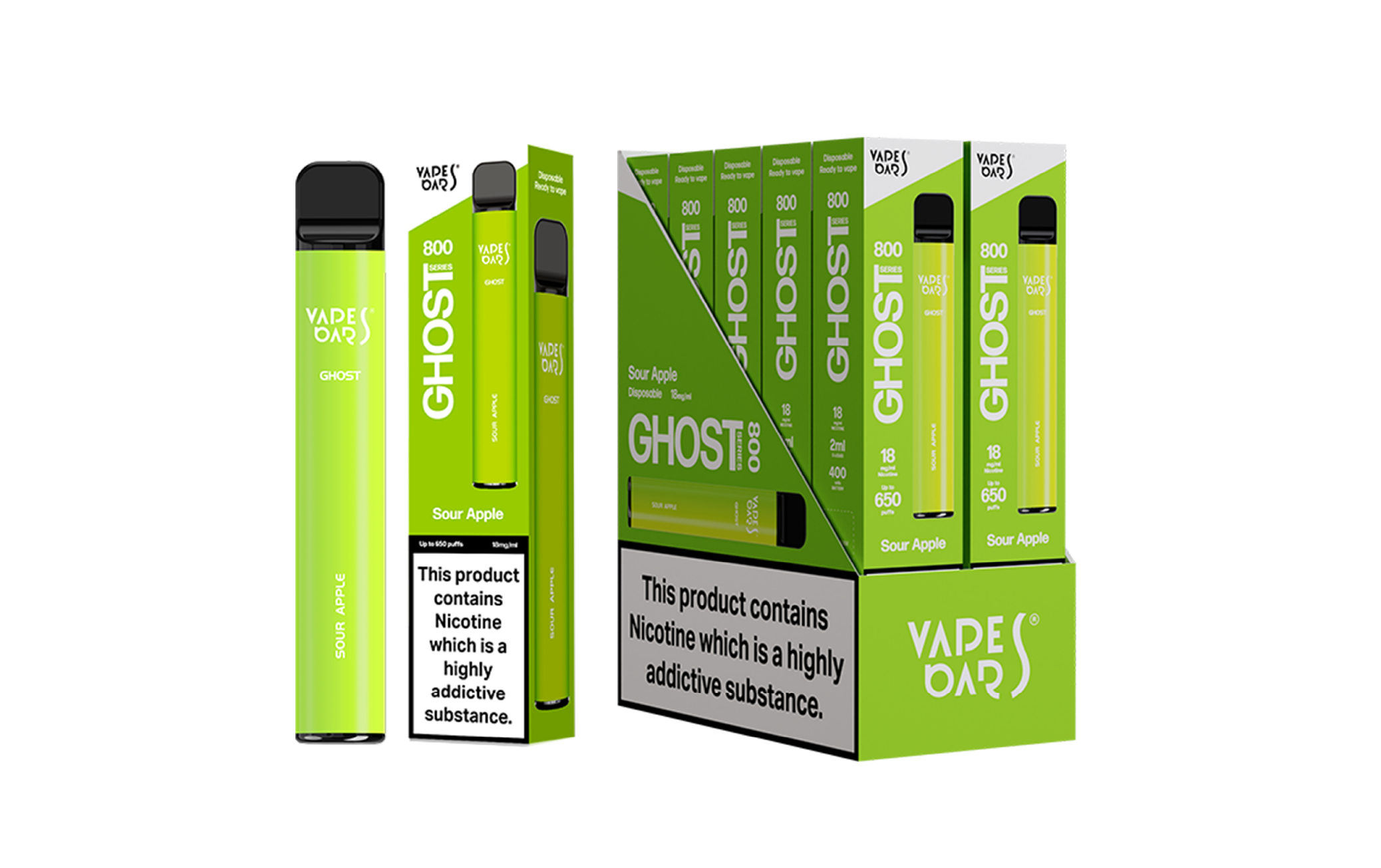 Ghost 800 Sour Apple Vape Device with box of 5