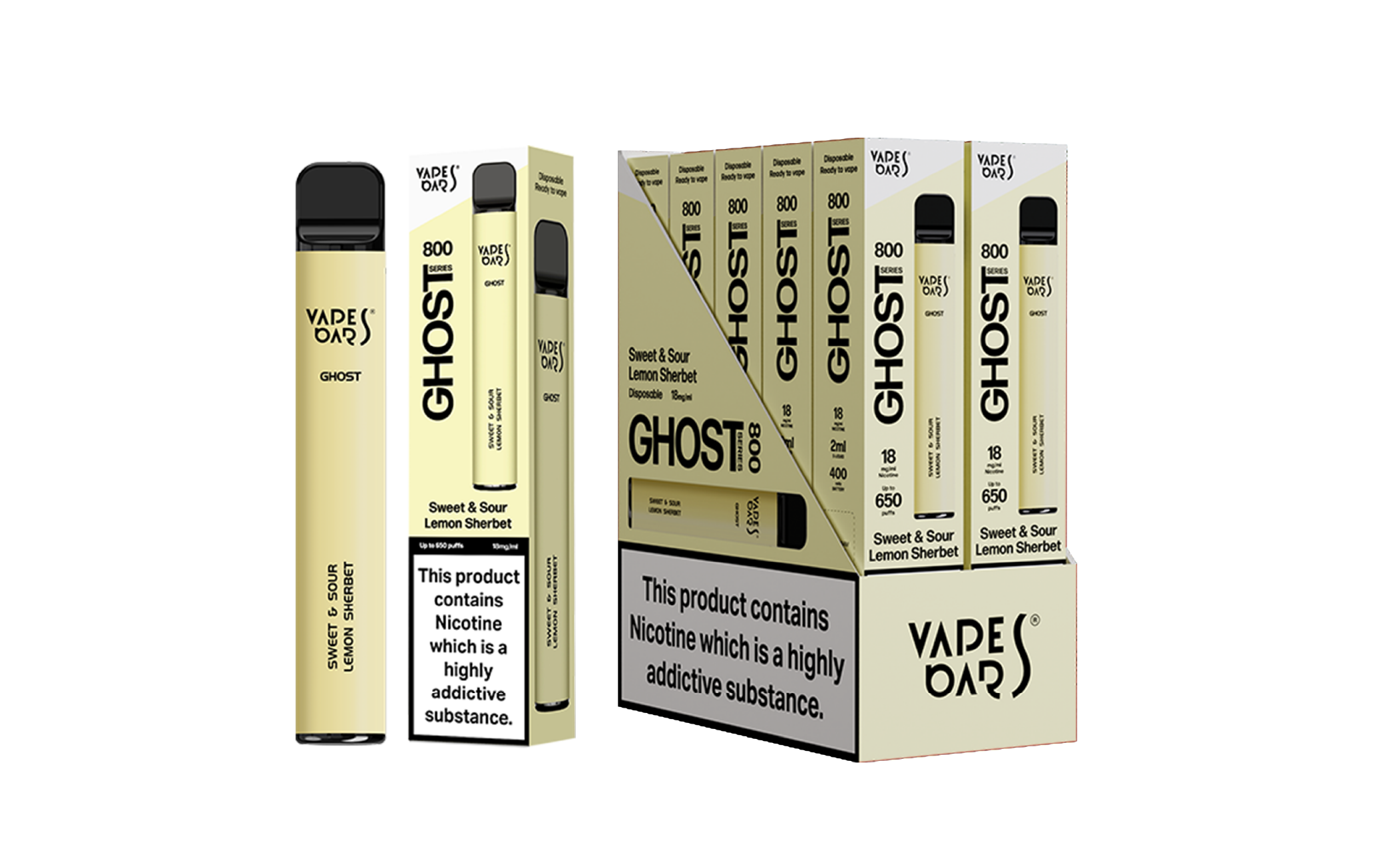 Ghost 800 Sweet Sour Lemon Sherbet Vape Device with box of 5